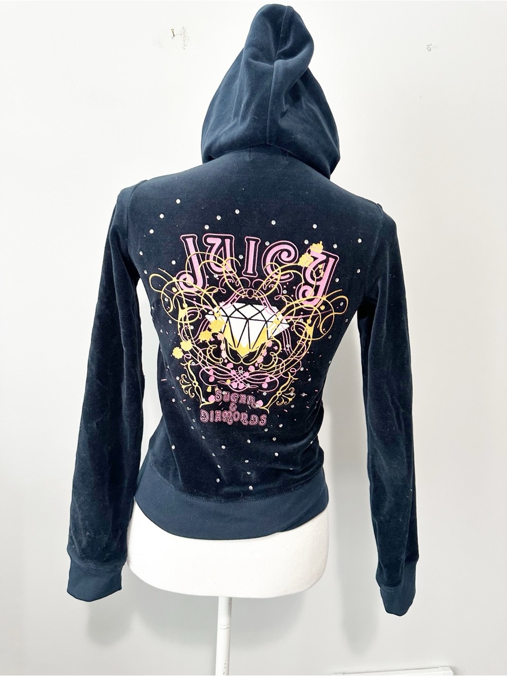 Juicy Couture navy velour track jacket sugar and diamonds size medium 2000s Y2K